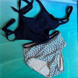 NWOT mermaid print one piece swim size S